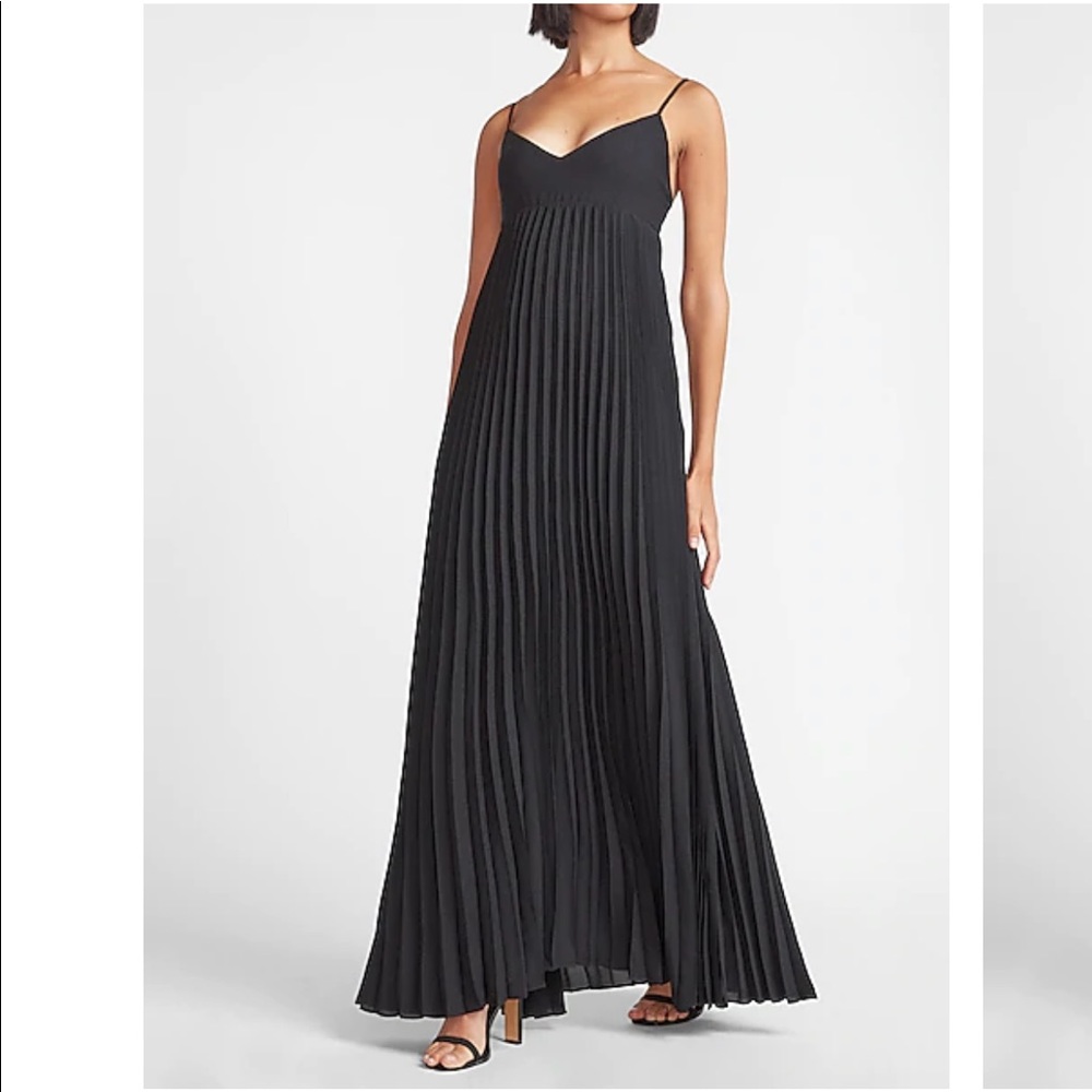 Empire waist, pleated, black maxi dress. NWT